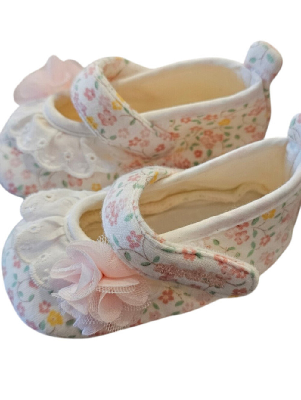 Absorba Baby Girls Newborn Size Crib Shoes Floral Cotton Mary Janes